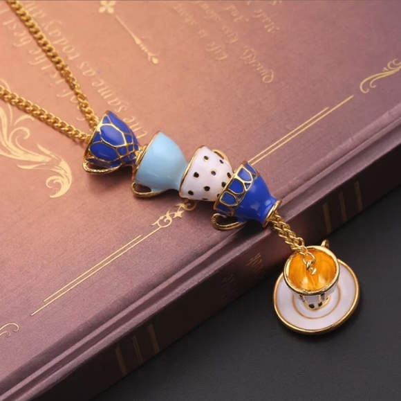 Mad Hatter tea cup stack necklace - Picture 3 of 7